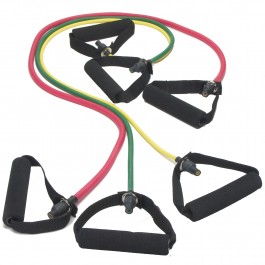 Set of multicolored resistance bands with handles