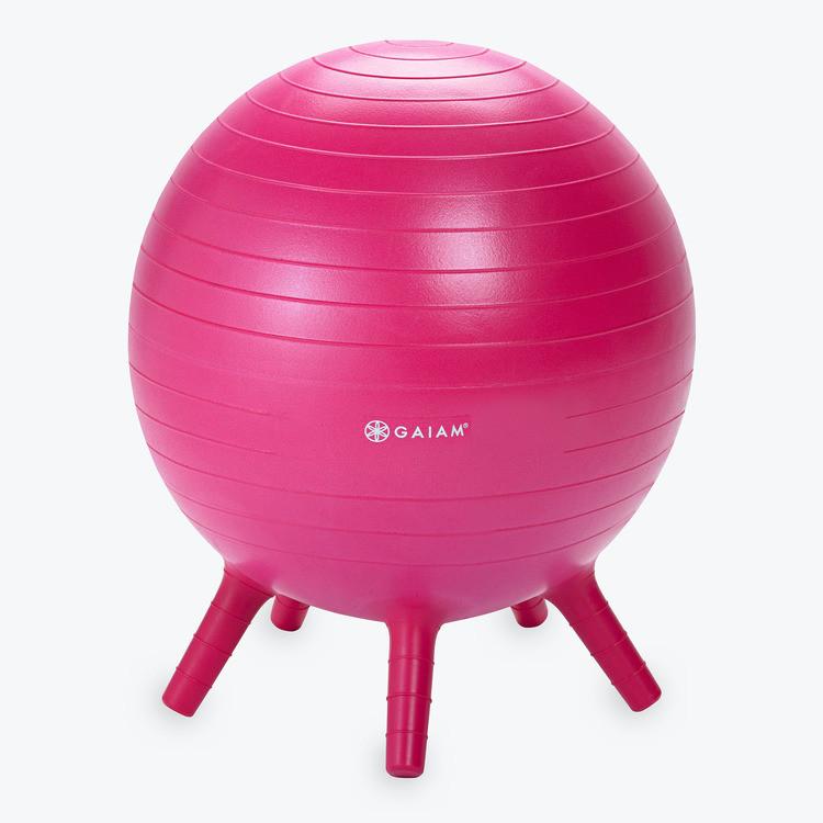 Pink children’s yoga ball with small stability feet