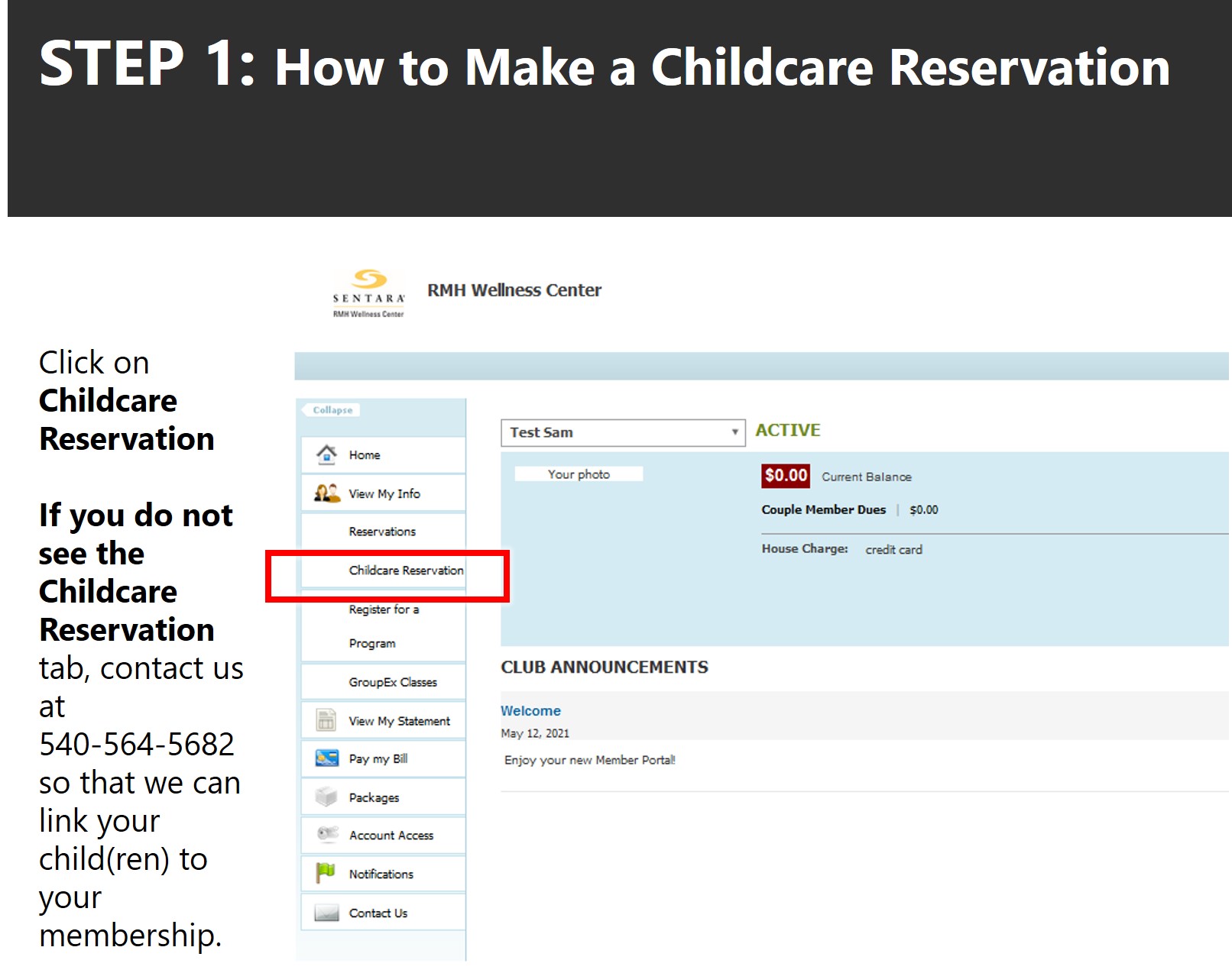 Instructions on how to access member portal